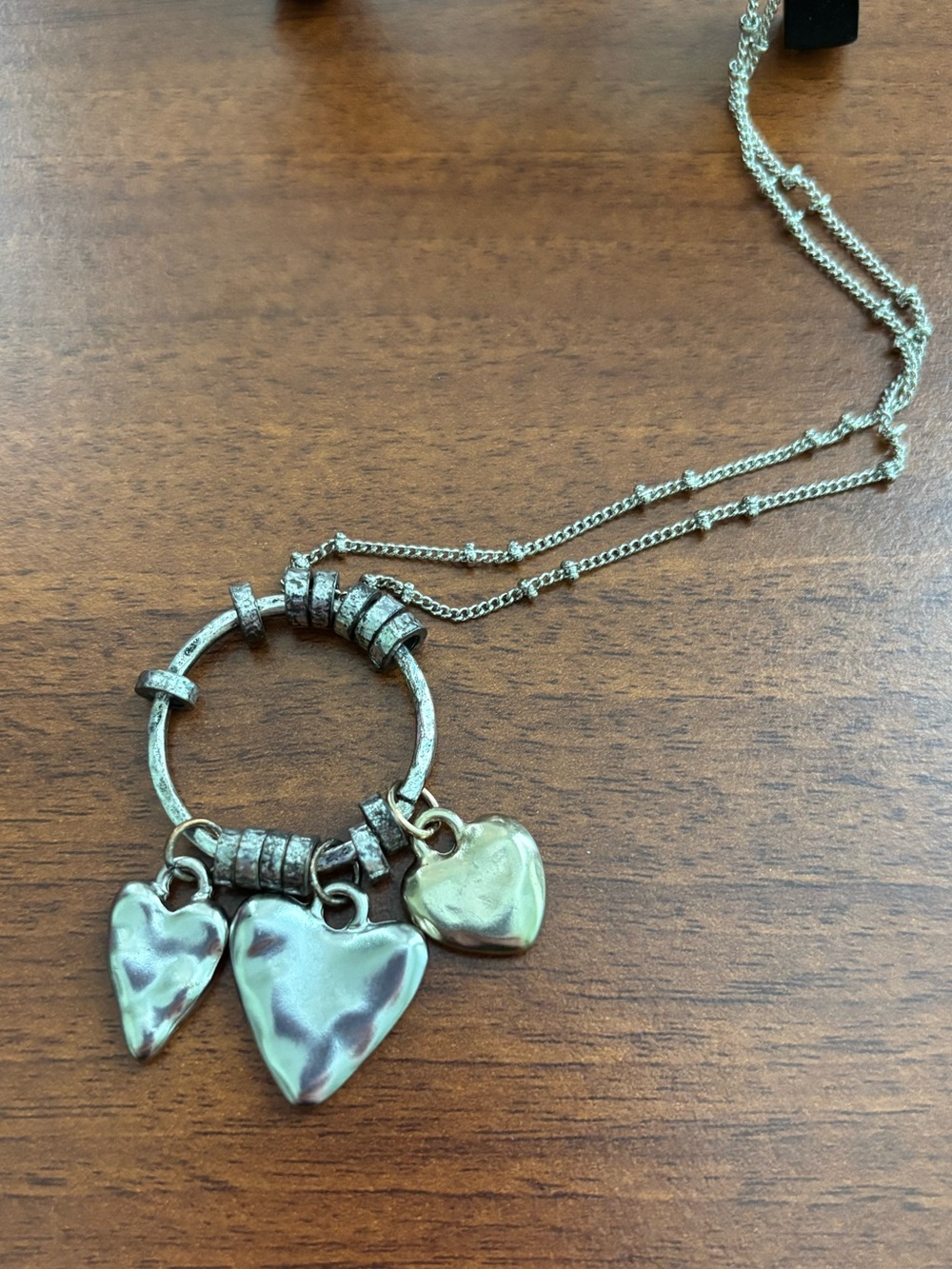 J. Jill Triple Heart Pendant Necklace Silver Gold Long Chain - Picture 2 of 3